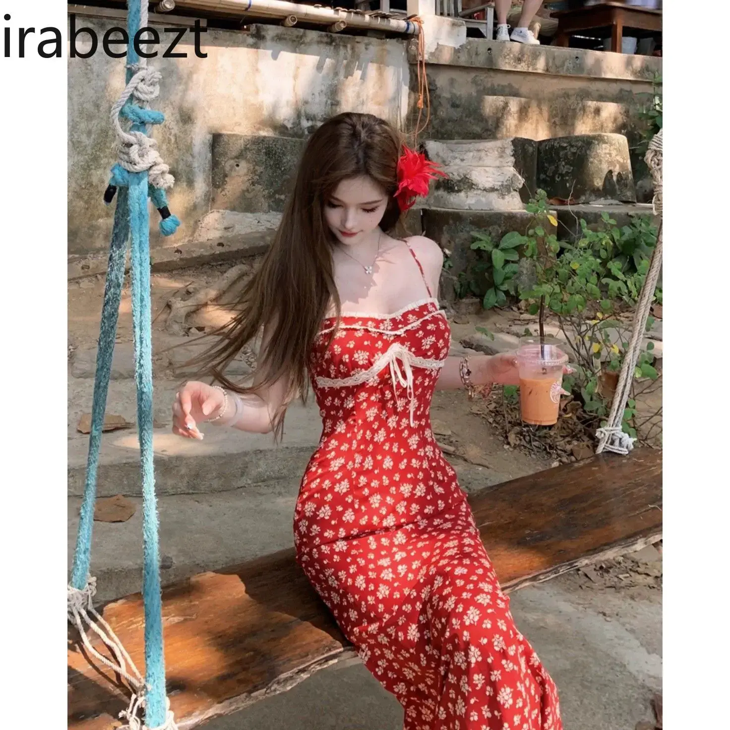 Beach Holiday Women Summer Long/short Waist Floral Gown Vestidos Elegantes Para Mujer Streetwear Slim Fit Slip Dress