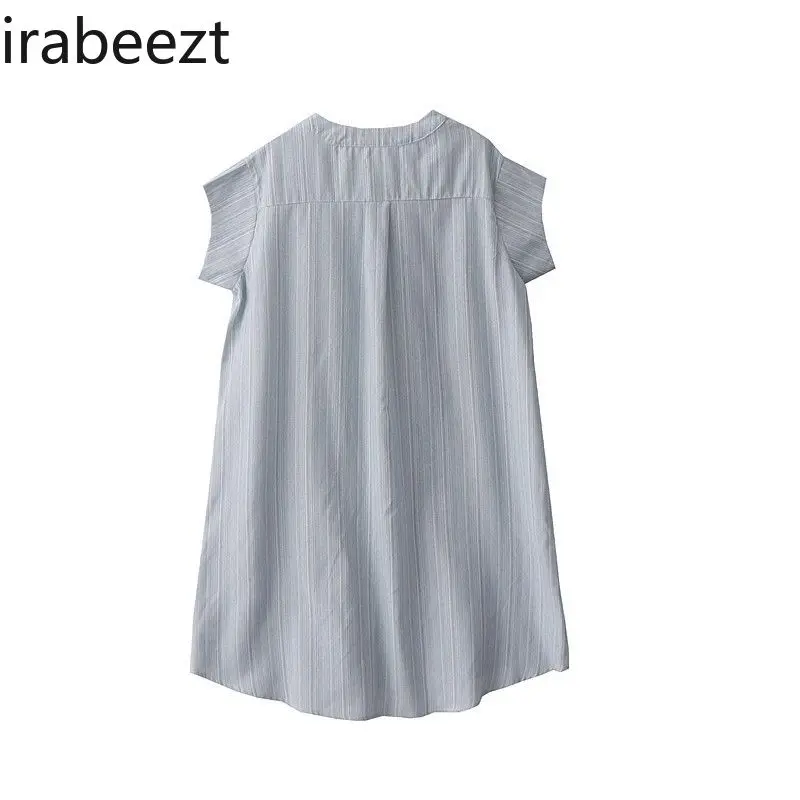 Summer New Japanese Retro Loose Slouchy Style Double Pocket Striped Single Breasted Long Shirt Dress Woman Vestido Emo