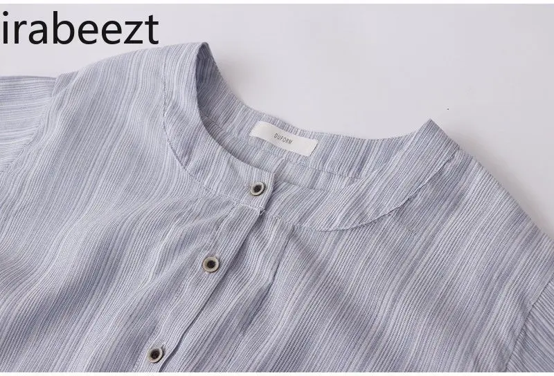 Summer New Japanese Retro Loose Slouchy Style Double Pocket Striped Single Breasted Long Shirt Dress Woman Vestido Emo