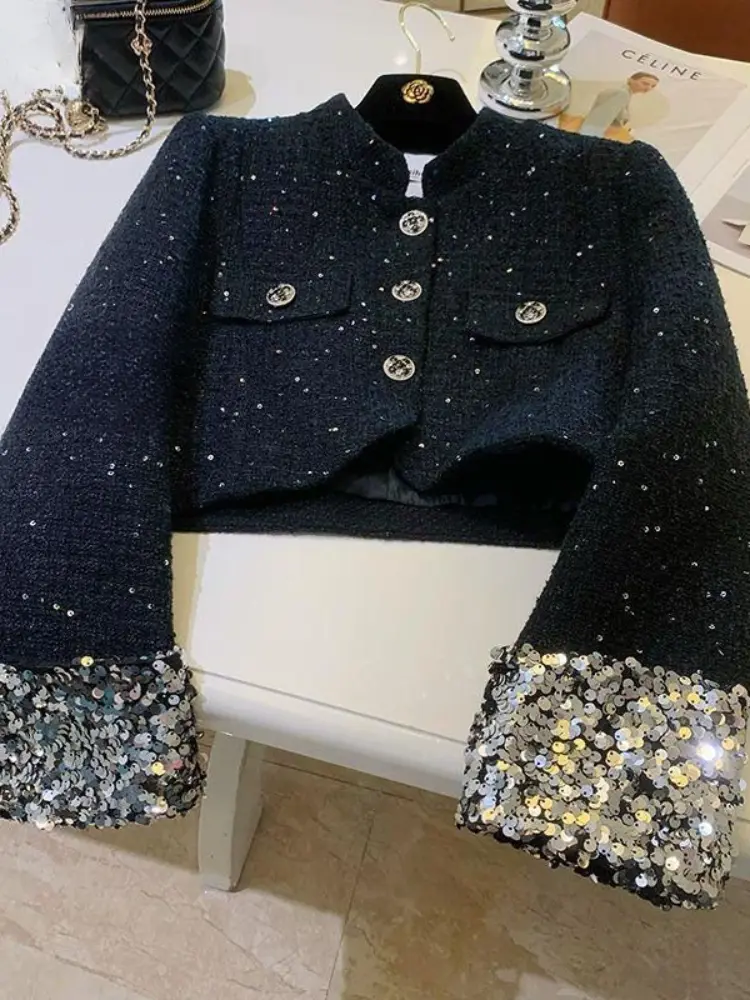 2024 Autumn New Style Black High-grade Coat French Winter Clothes Women  Casaco Feminino Straight Jackets for Women
