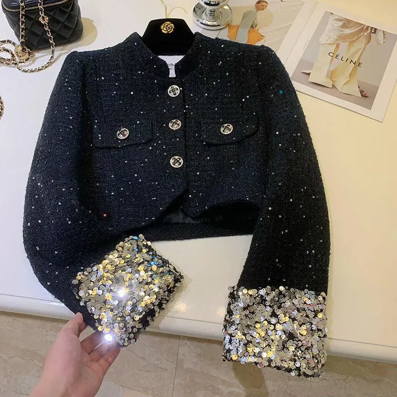 2024 Autumn New Style Black High-grade Coat French Winter Clothes Women  Casaco Feminino Straight Jackets for Women