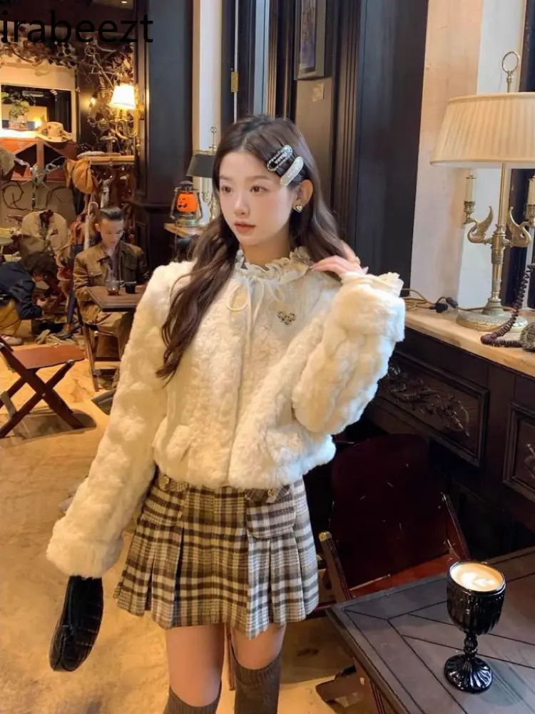 French Sweet Age Reduction Courtly Style Shirt Lace Ruffled Thin Blouse Autumn Regulai Fit  Casual Blusas Mujer