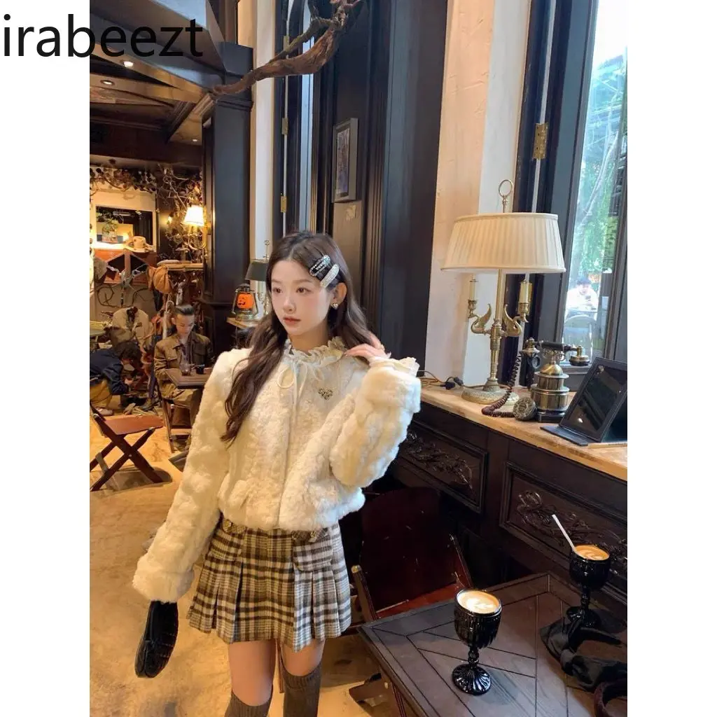 French Sweet Age Reduction Courtly Style Shirt Lace Ruffled Thin Blouse Autumn Regulai Fit  Casual Blusas Mujer