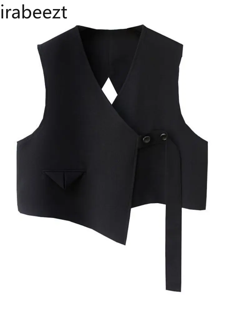 Early Spring New Korean V-neck Irregular Hollow Loose Folded Sleeveless Vest Blouse Casaco Feminino De Inverno Super Quente