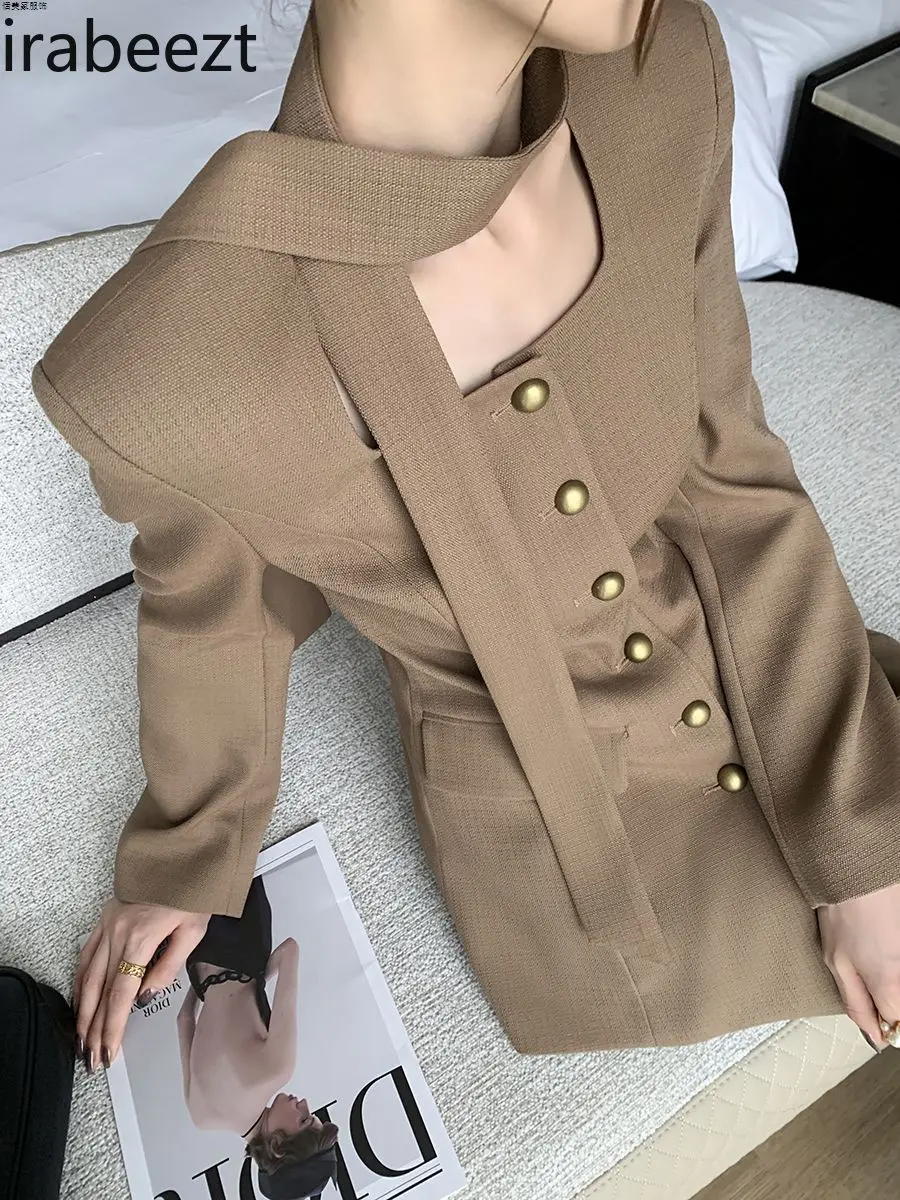 Suit Jacket for Women 2024 Autumn New High-grade Temperament Waist Square Collar Jaqueta Feminina Blaizer Feminino De Luxo