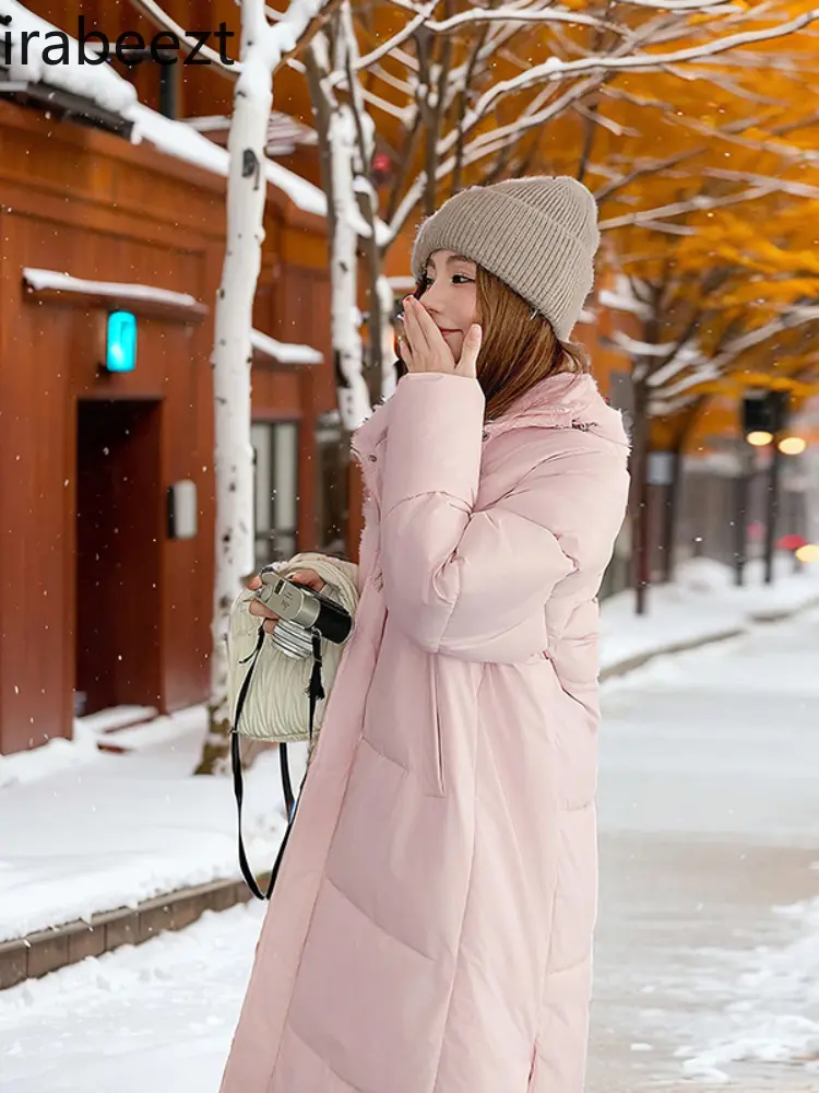 2024 New Over-the-knee Long Down Jacket Women's Fashion Padded Tops Loose Couple Thickened Korean Casaco Dourado Feminino
