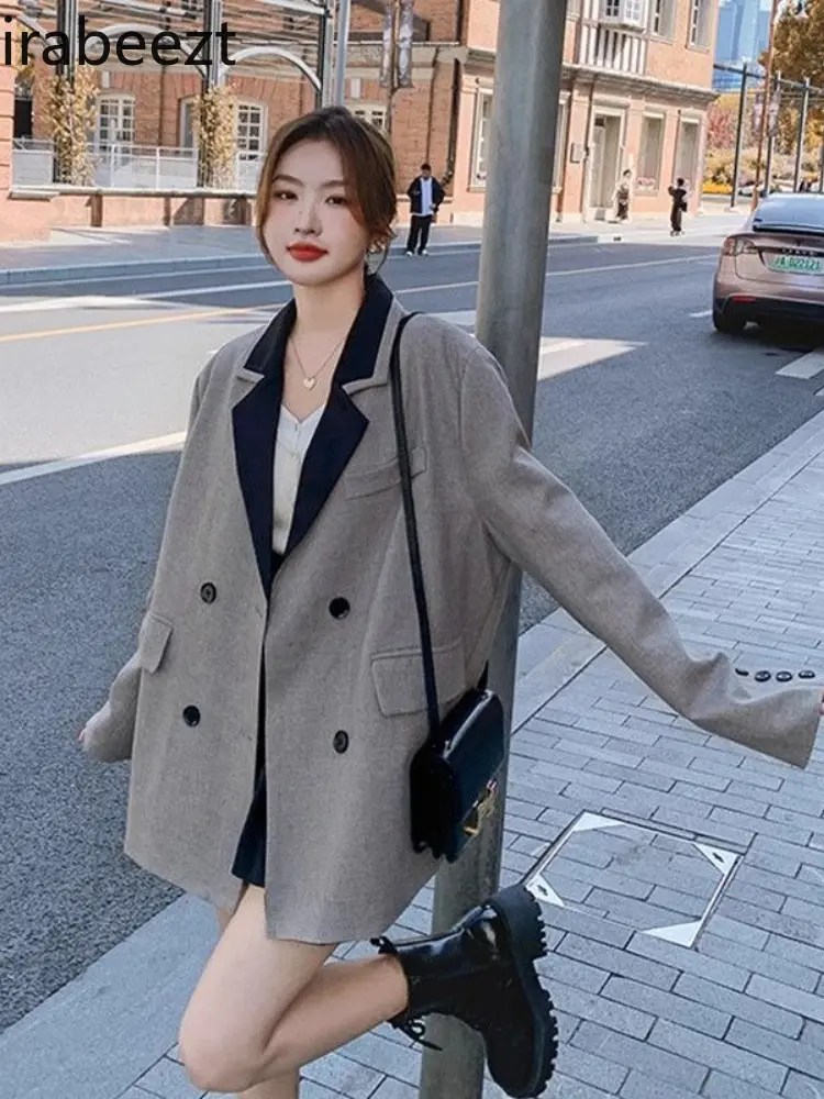 Korean Version of Loose Patchwork Design Sense Suit Jacket Commuter Show Lean Long Casual Coat Autumn 2024 Jaqueta Feminina