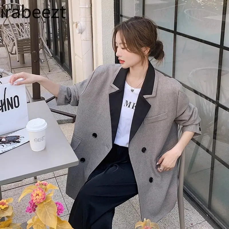 Korean Version of Loose Patchwork Design Sense Suit Jacket Commuter Show Lean Long Casual Coat Autumn 2024 Jaqueta Feminina