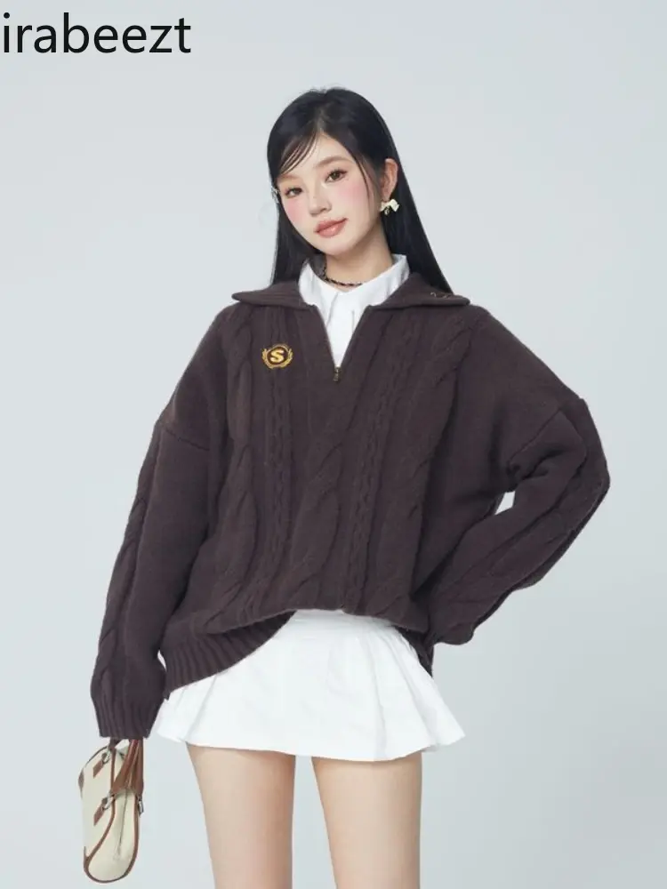 Preppy Loose-fitting Pullover Commuter Sweater for Women Fashion Popular Blusa De Frio Feminina Cardigan Mujer