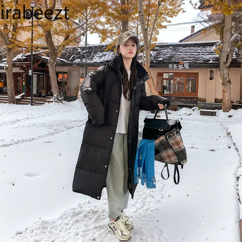 2024 New Over-the-knee Long Down Jacket Women's Fashion Padded Tops Loose Couple Thickened Korean Casaco Dourado Feminino