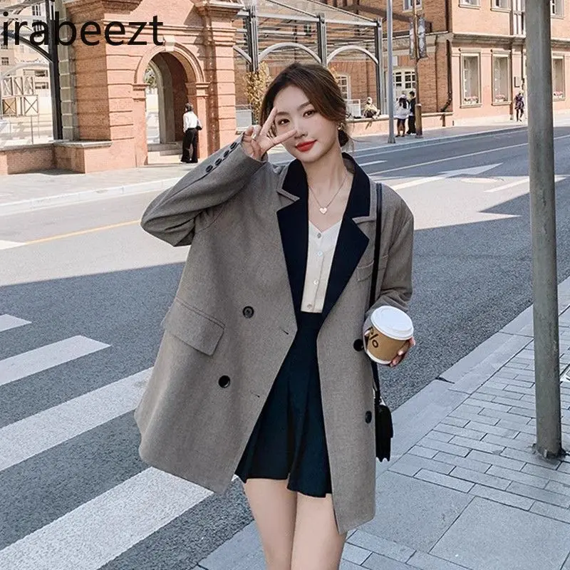 Korean Version of Loose Patchwork Design Sense Suit Jacket Commuter Show Lean Long Casual Coat Autumn 2024 Jaqueta Feminina