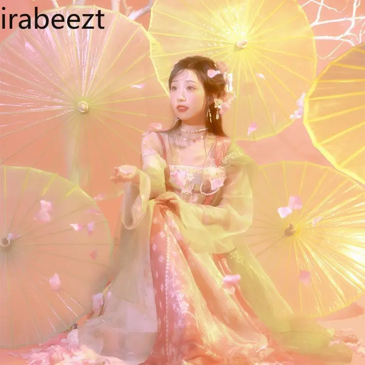 Chest-length Printed National Style Pleated Long Robe on Daily Tang-style Spring and Summer Hanfu Small Super Fairy Suit