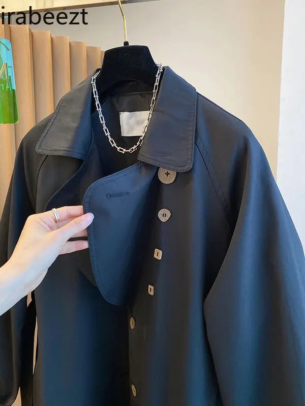 Sobretudo Feminino European Goods 2024 Spring New Niche Design Sense Retro Casual Irregular Collar Long Trench Coat Female