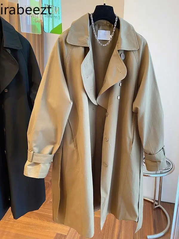 Sobretudo Feminino European Goods 2024 Spring New Niche Design Sense Retro Casual Irregular Collar Long Trench Coat Female