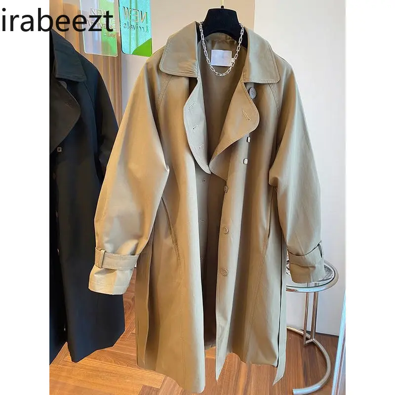 Sobretudo Feminino European Goods 2024 Spring New Niche Design Sense Retro Casual Irregular Collar Long Trench Coat Female
