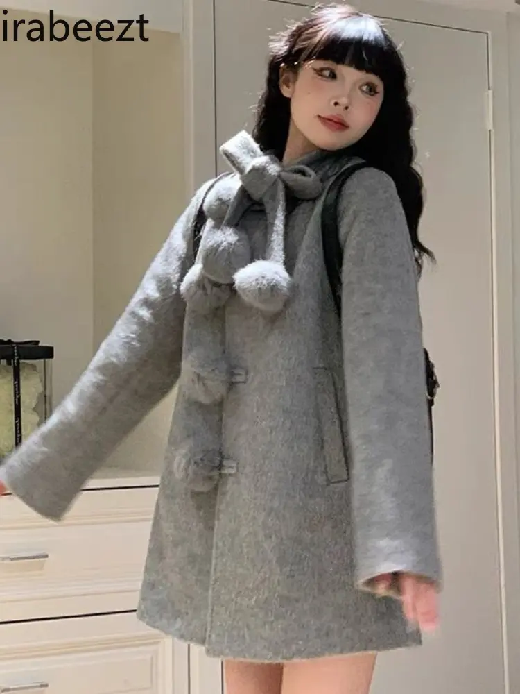 Bow Wool Cape Coat Women's New Small Korean Drama Cotton Wool Coat Autumn/Winter 2024 Fashion Jackets for Women