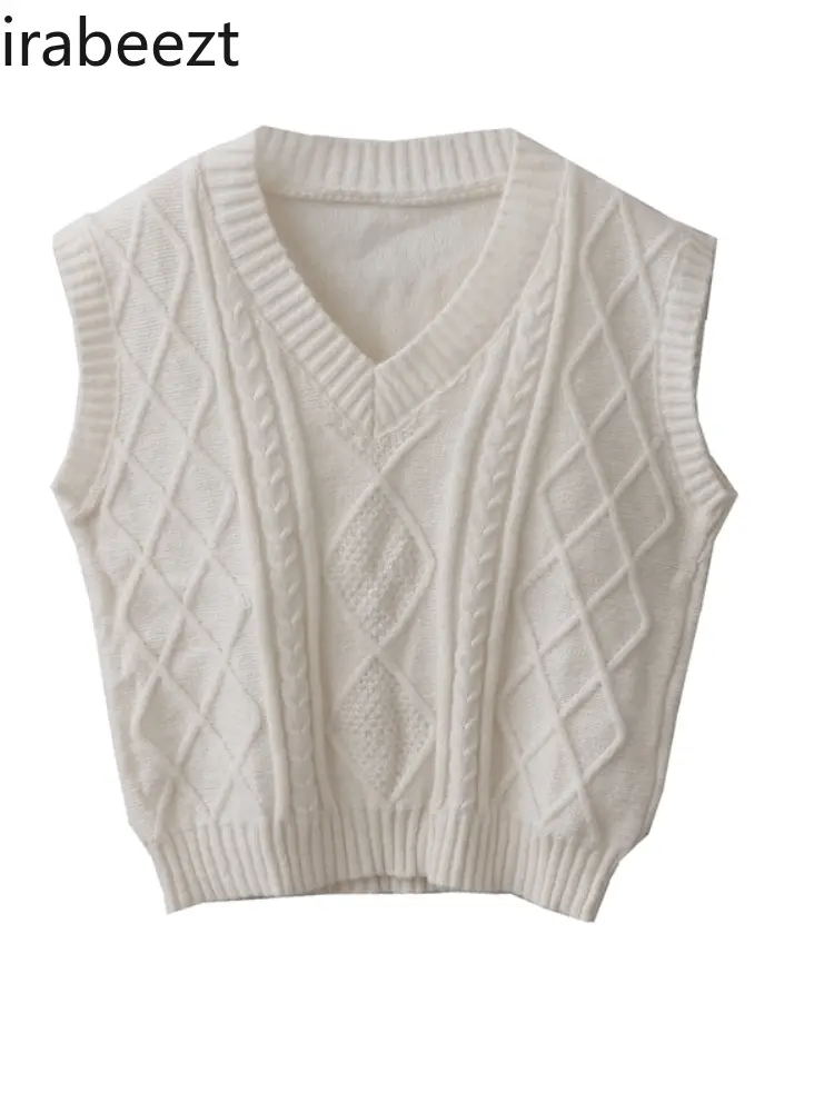 Autumn New American Retro College Style Loose Casual V-neck Sweater Vest Women's Casual Daily Wear Waistcoat Colete Feminino