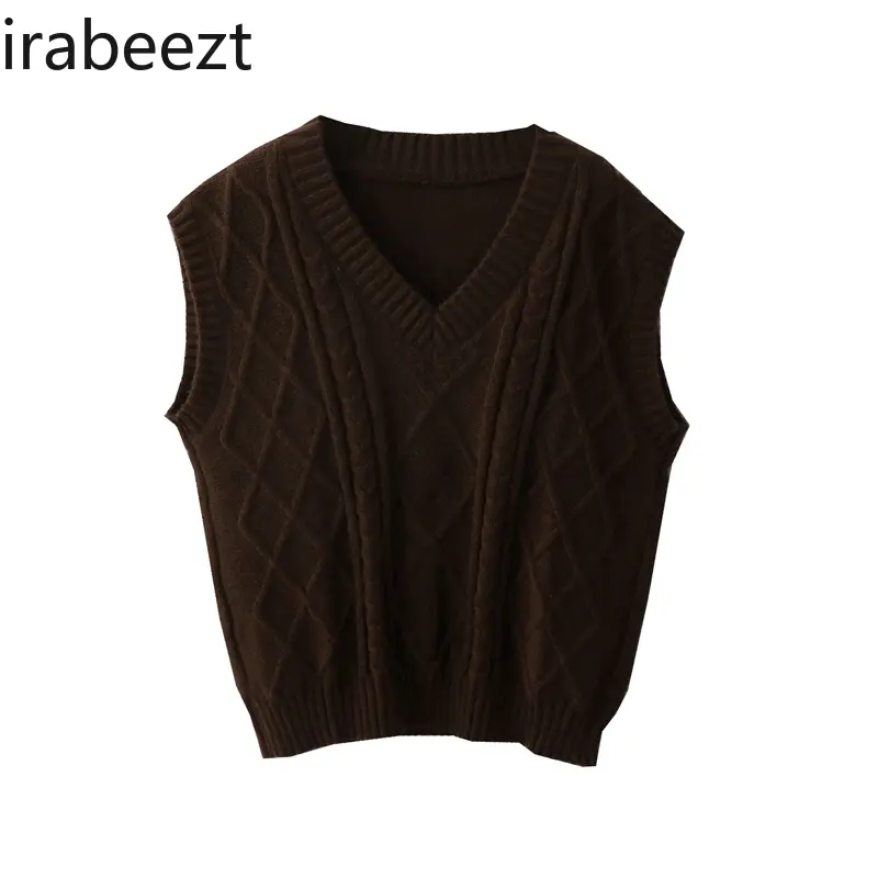 Autumn New American Retro College Style Loose Casual V-neck Sweater Vest Women's Casual Daily Wear Waistcoat Colete Feminino