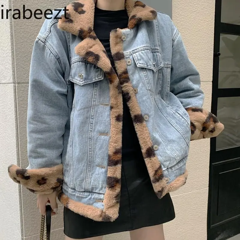 Female Autumn and Winter Thickened Small Splicing Denim Loose Design Sense Niche Casual Long-sleeved Top Chaquetas Para Mujer