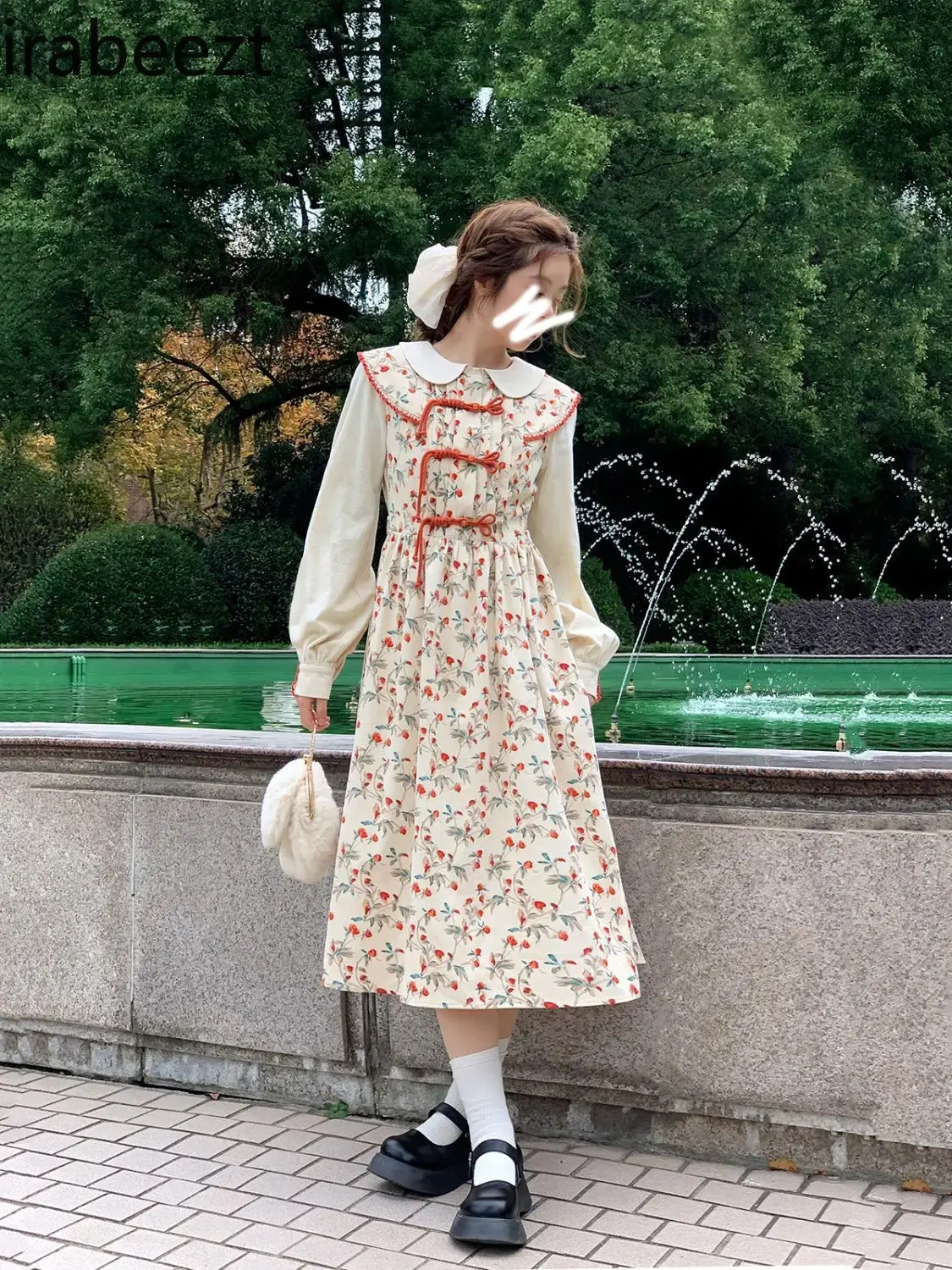 Big Size Women's Doll Collar Fake Two Floral Gown Cover Belly Thin Pastoral Style Sweet Age Reduction Long Vintage Dress