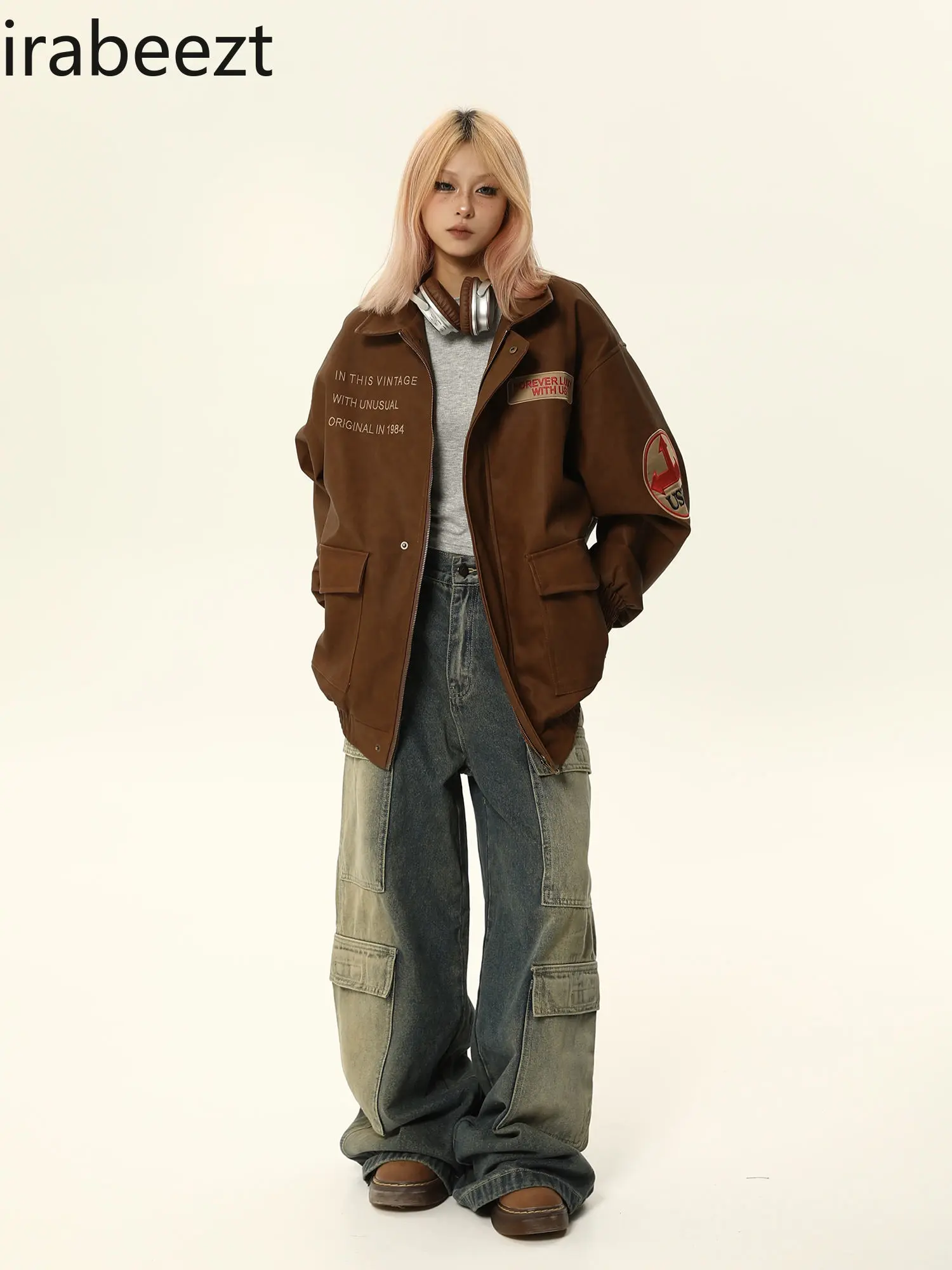 American Vintage PU Leather Jacket Men's and Women's Vintage Maillard Loose Fashion Couple Baseball Chaquetas Coat