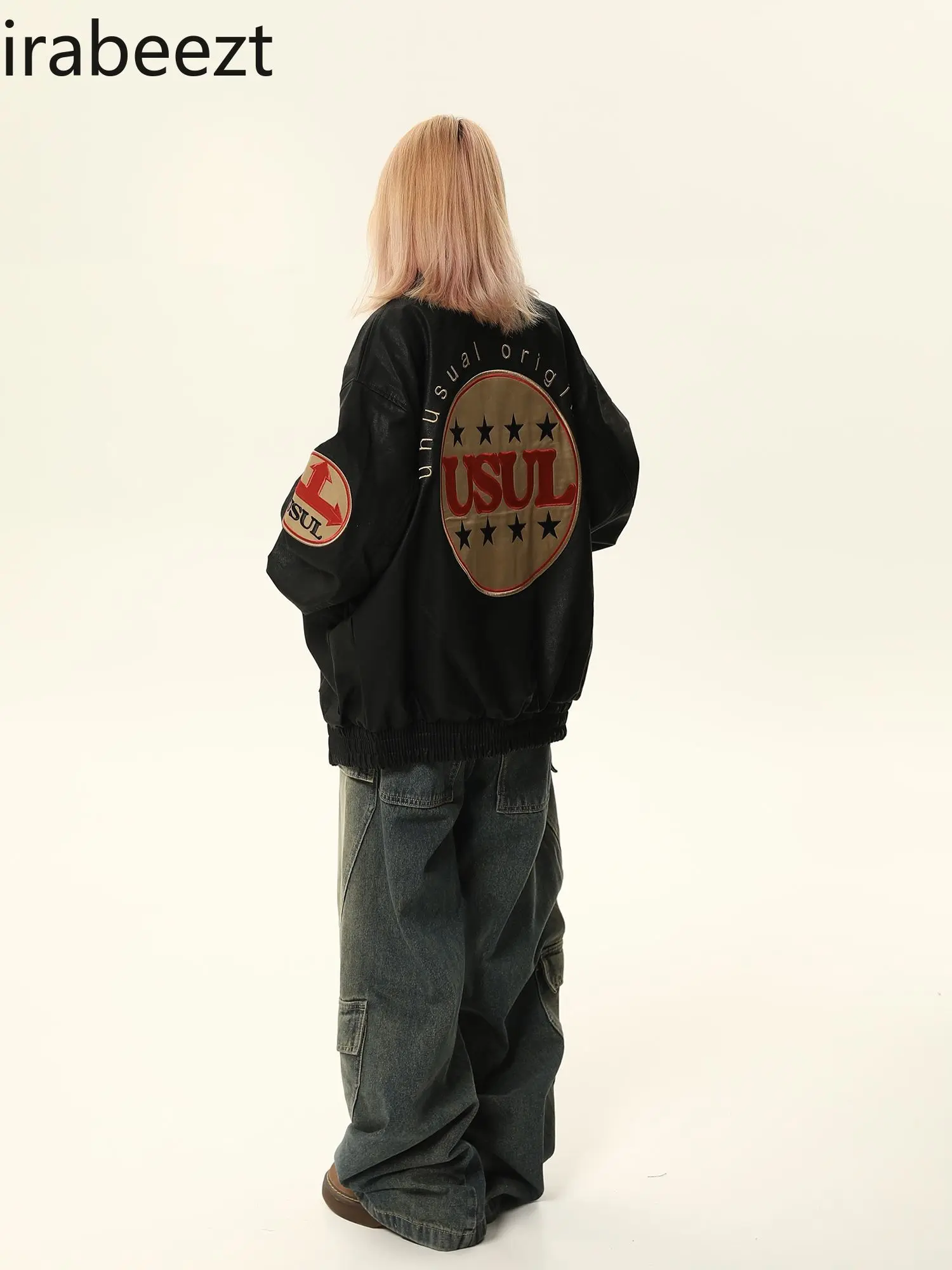American Vintage PU Leather Jacket Men's and Women's Vintage Maillard Loose Fashion Couple Baseball Chaquetas Coat