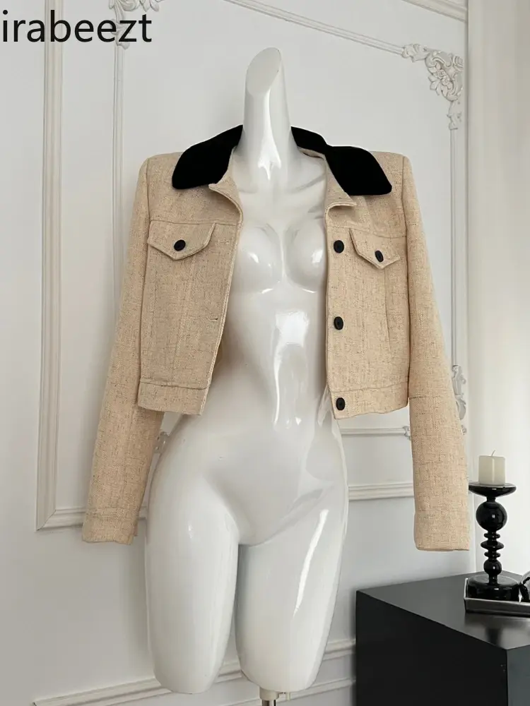 2024 Spring and Summer New Combination Color Collar Beige Elegant Coat Female Dating Girls Wear Jackets for Women