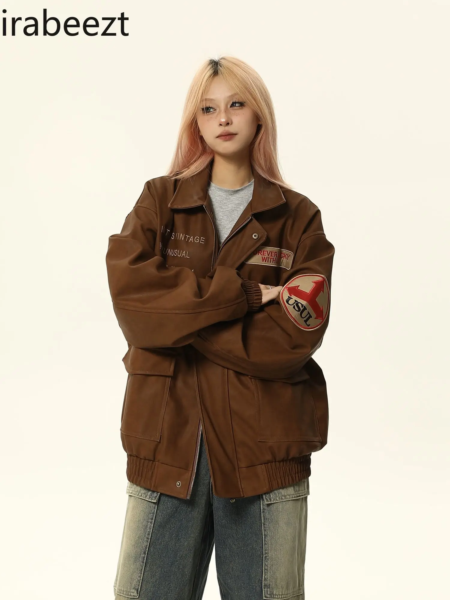 American Vintage PU Leather Jacket Men's and Women's Vintage Maillard Loose Fashion Couple Baseball Chaquetas Coat