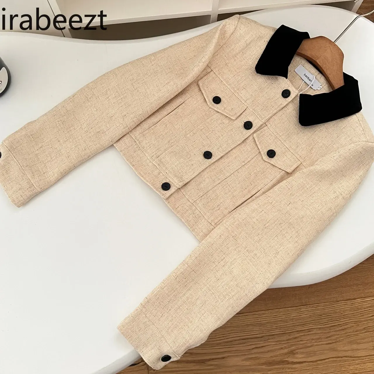 2024 Spring and Summer New Combination Color Collar Beige Elegant Coat Female Dating Girls Wear Jackets for Women