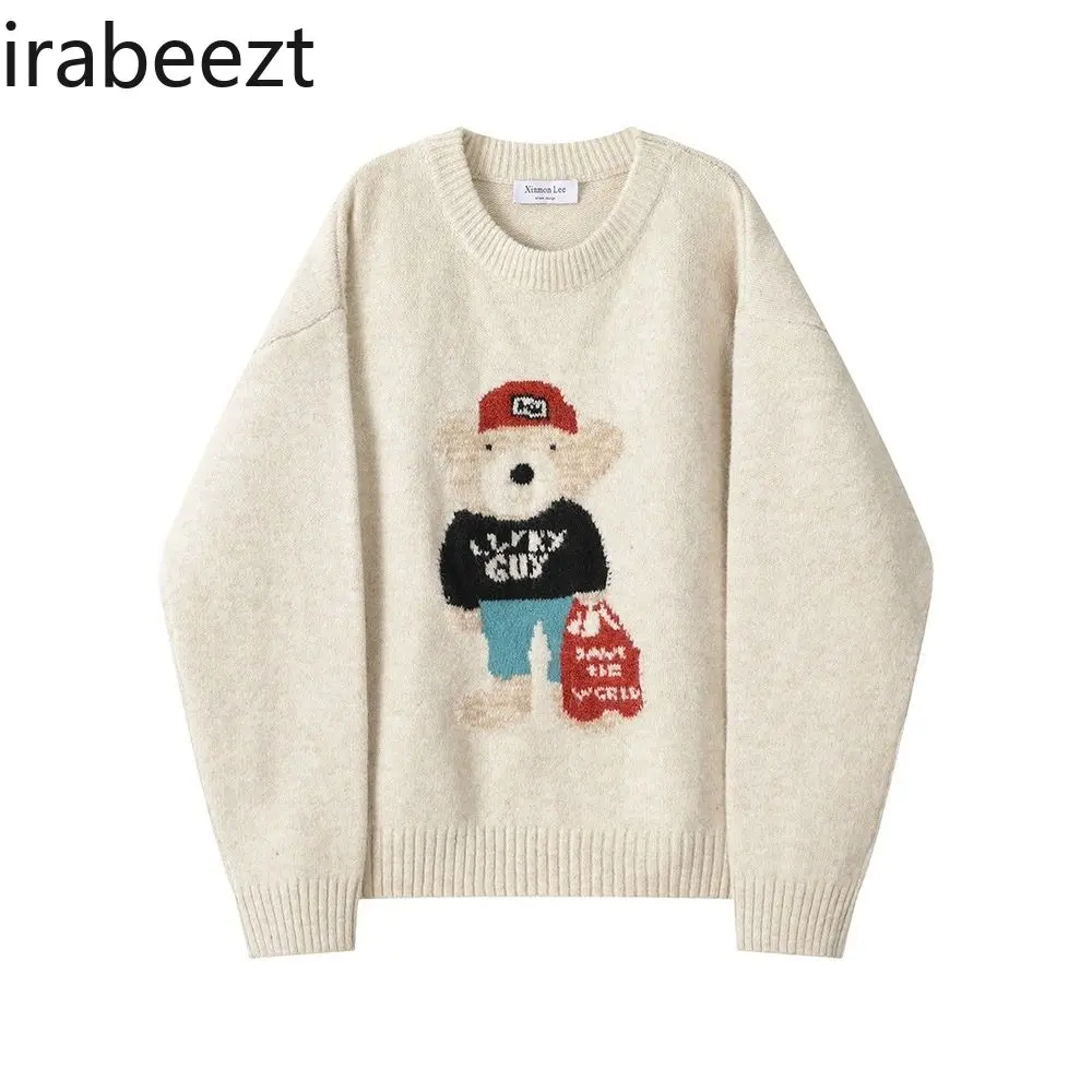 Retro Round Neck Bear Sweater Coat Autumn and Winter Women's Loose Casual Versatile Super Nice-looking Top Pulls