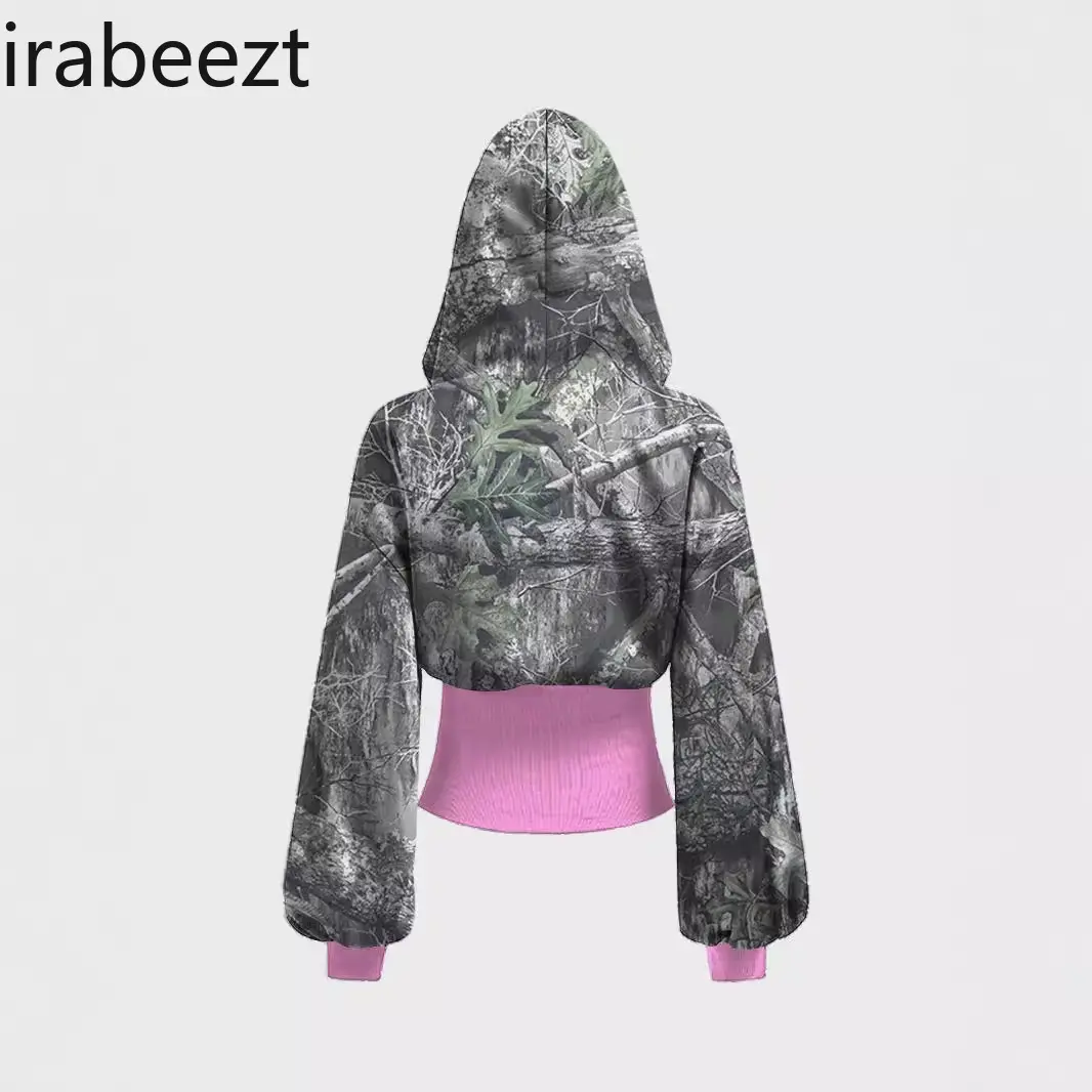 American Camouflage Printed Personality Joint New Trend Waist Casual Zipper Loose Hoodie LOOSE FIT Sweatshirt