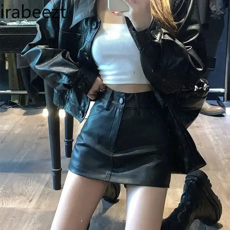 Spice Girl Black High-waisted Small Leather Skirt Female New Autumn And Winter Slim Casual Temperament Wrap Hip Skirt