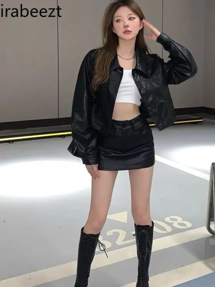 Spice Girl Black High-waisted Small Leather Skirt Female New Autumn And Winter Slim Casual Temperament Wrap Hip Skirt