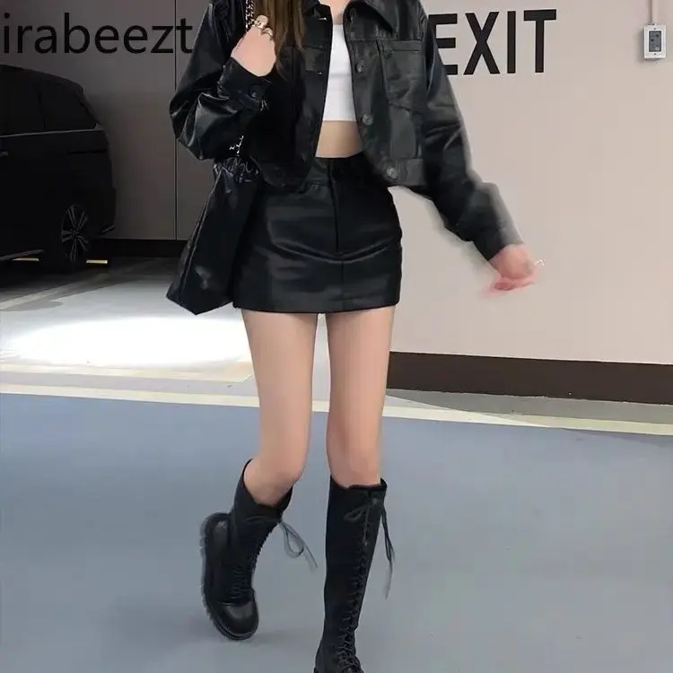Spice Girl Black High-waisted Small Leather Skirt Female New Autumn And Winter Slim Casual Temperament Wrap Hip Skirt
