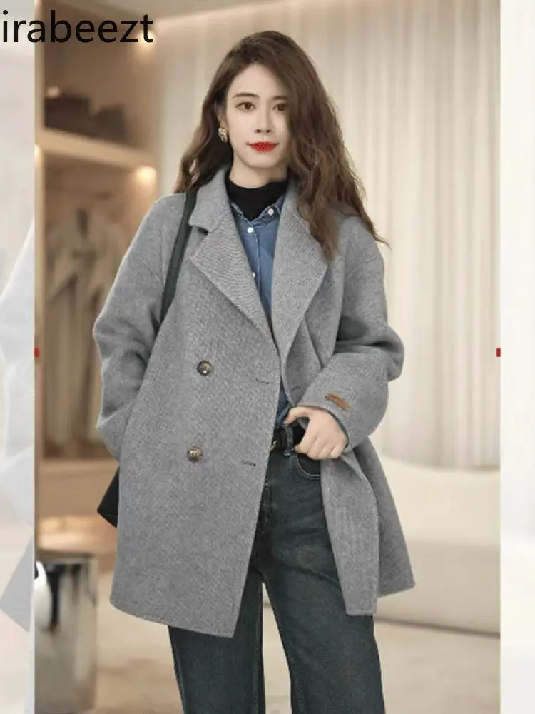 All-in-one Short 2024 Autumn/winter Korean Version Grey Silhouette Woolen Coat Temperament Long Exture Sense of Female Jacket
