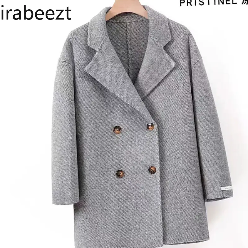 All-in-one Short 2024 Autumn/winter Korean Version Grey Silhouette Woolen Coat Temperament Long Exture Sense of Female Jacket