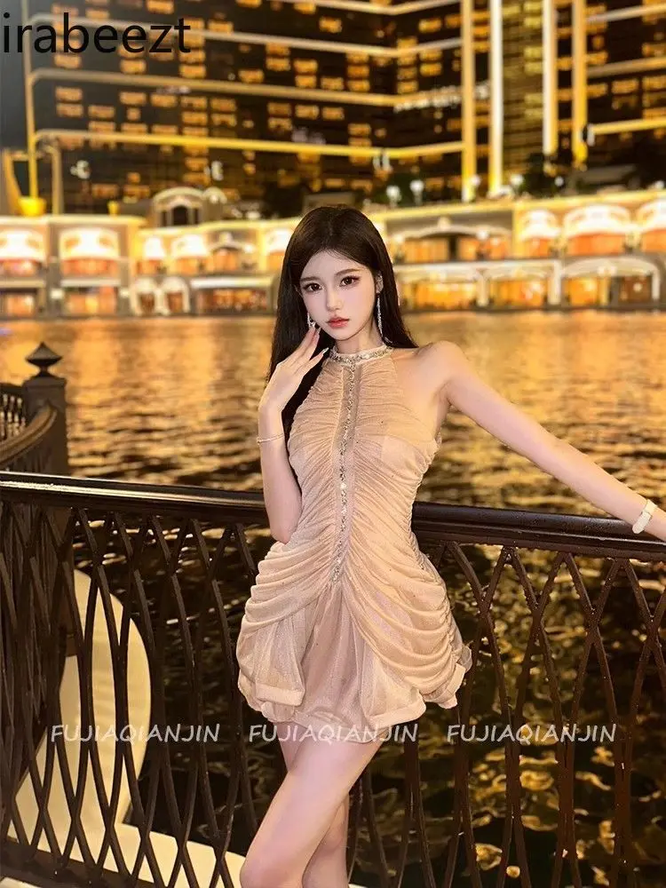French Style Lady's Slim Fit Summer Luxury Robe Sleeveless Hot Girl High-end Pleated Waist Birthday Dress Vestidos De Mujer