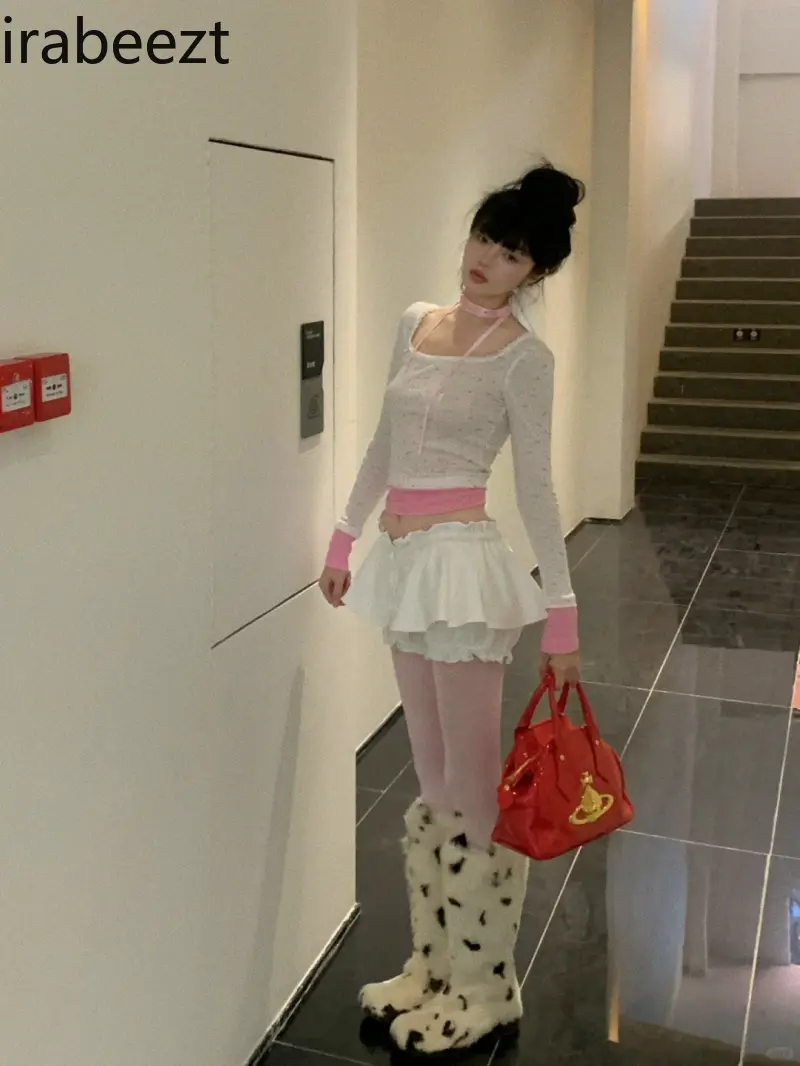 White Mini Skirt Women Y2K Skirts Ball Gown Style Skirt Kawaii Clothes