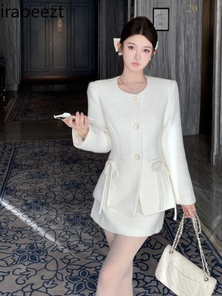 2024 Autumn and Winter New Fashion Senior Medium Long Woolen Coat High Waist Skirt Conjunto De Dos Piezas De Moda Para Mujer