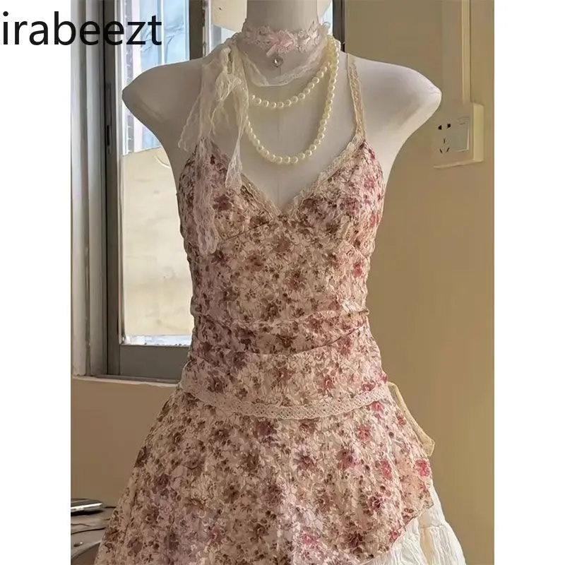 Small Irregular Design Floral Suspender Dress Women's Clothing Summer New Slim Fit Puffy Short Skirt Birthday Dress for Women