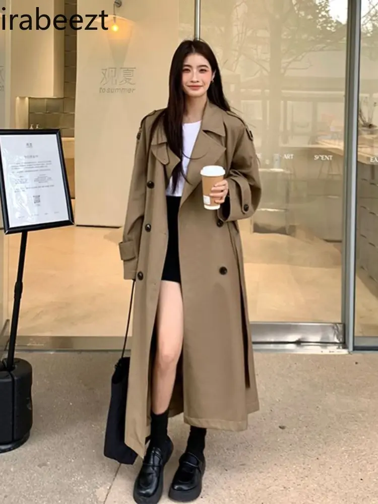2024 Silhouette Mid-length Slimming British Trench Coat Female Spring and Autumn High-grade Tall Stand-up Collar Tops