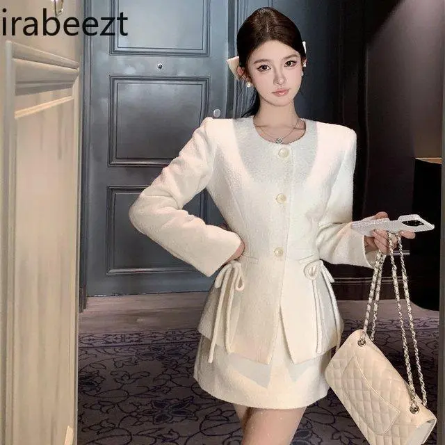 2024 Autumn and Winter New Fashion Senior Medium Long Woolen Coat High Waist Skirt Conjunto De Dos Piezas De Moda Para Mujer