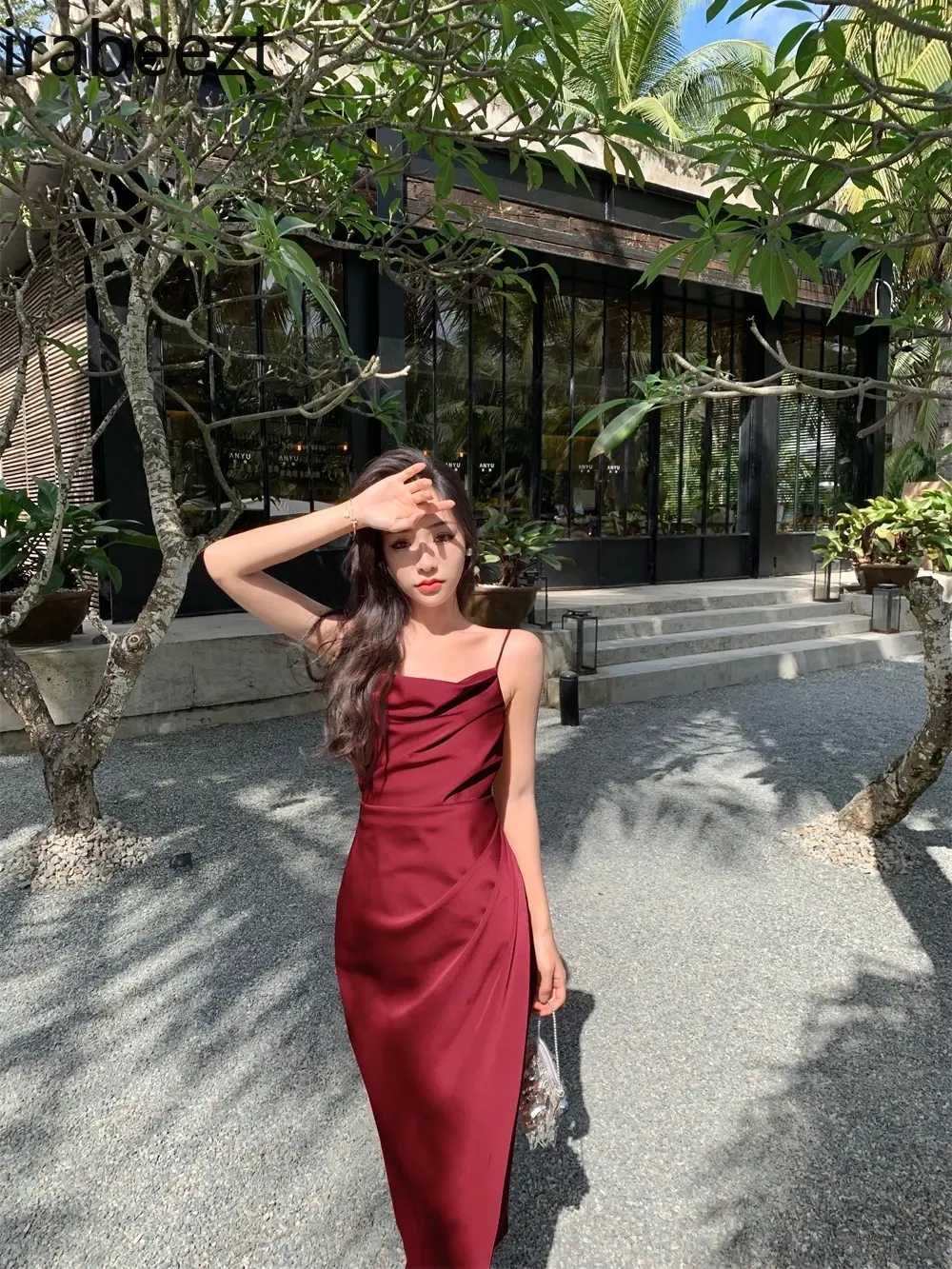 Beautiful Sexy Spice Red Slip Dress Slim Split Engagement Party Evening Style Haute Couture Robe Viscose Women Dress