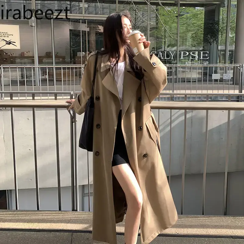 2024 Silhouette Mid-length Slimming British Trench Coat Female Spring and Autumn High-grade Tall Stand-up Collar Tops