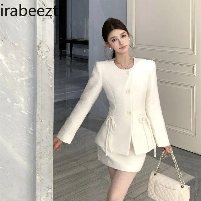 2024 Autumn and Winter New Fashion Senior Medium Long Woolen Coat High Waist Skirt Conjunto De Dos Piezas De Moda Para Mujer