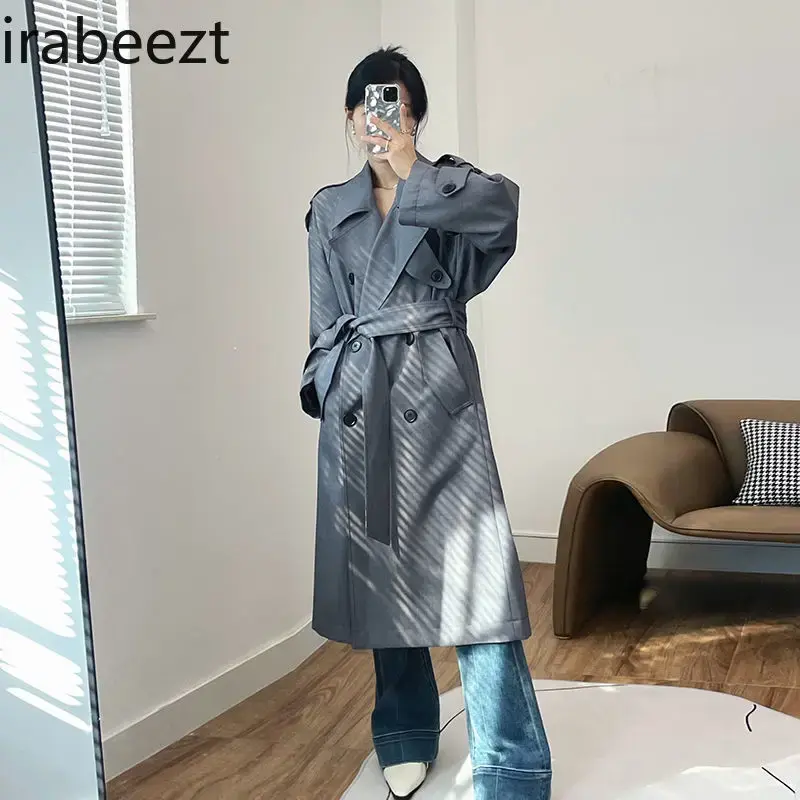 2024 Silhouette Mid-length Slimming British Trench Coat Female Spring and Autumn High-grade Tall Stand-up Collar Tops