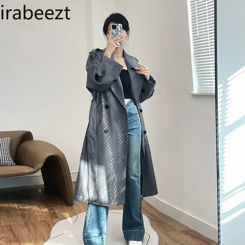 2024 Silhouette Mid-length Slimming British Trench Coat Female Spring and Autumn High-grade Tall Stand-up Collar Tops