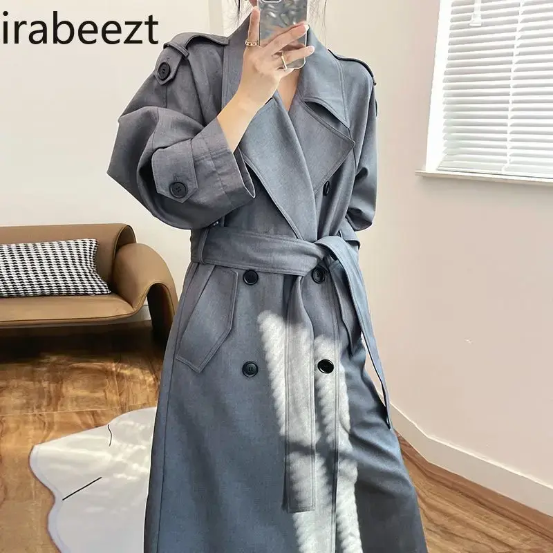 2024 Silhouette Mid-length Slimming British Trench Coat Female Spring and Autumn High-grade Tall Stand-up Collar Tops