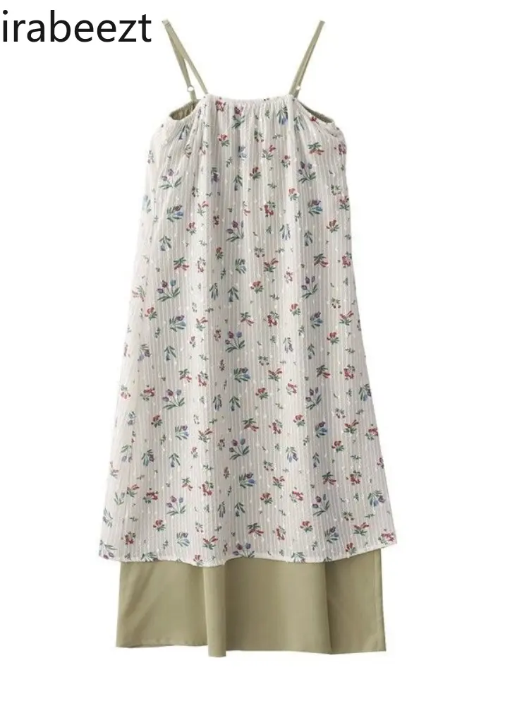 Long Vestido De Fiesta Mujer Para Una Boda Summer New Retro Chinese Style Loose Thin Floral Strapless Fake Two Slip Dress