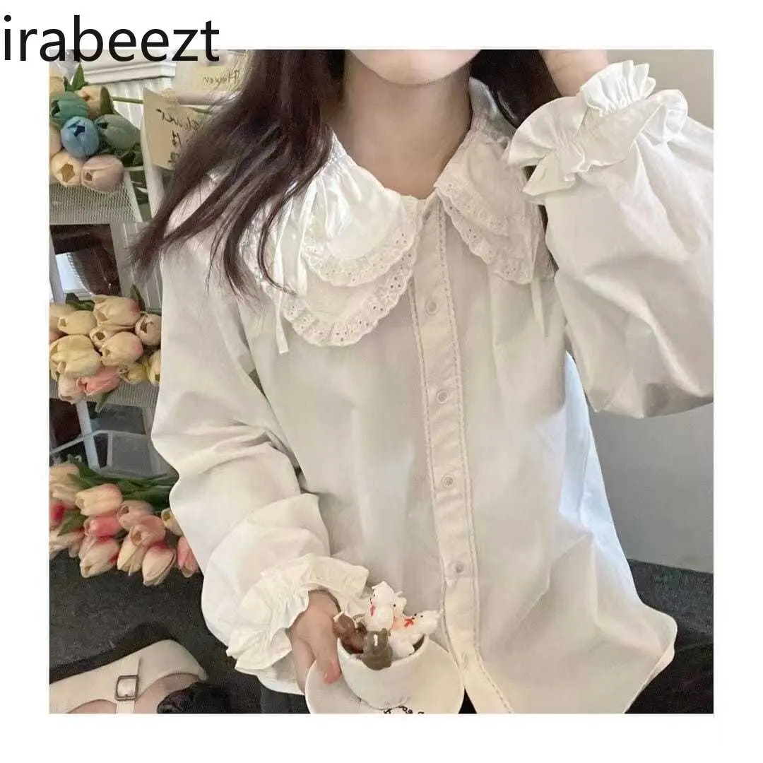 Inner Shirt Autumn Japanese Soft Girl Cute Lace Doll Collar Tie Long Sleeve Top Bottoming Camisa Feminina Victorian Blouse White